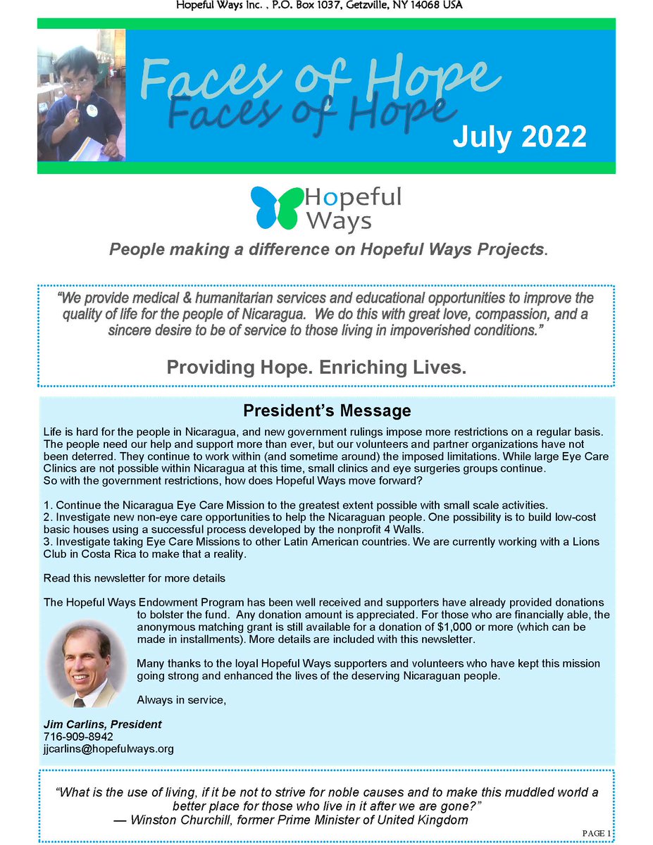 HopefulWaysOrg's tweet photo. Hopeful Ways July 2022 Newsletter. SEE what's new with Hopeful Ways! 👀 Click the link below to read our complete newsletter. 

https://t.co/MaPNaZtGLb

#Nicaragua #eyesurgery #medicalmission #hopefuleways https://t.co/tMBpPQqJD9