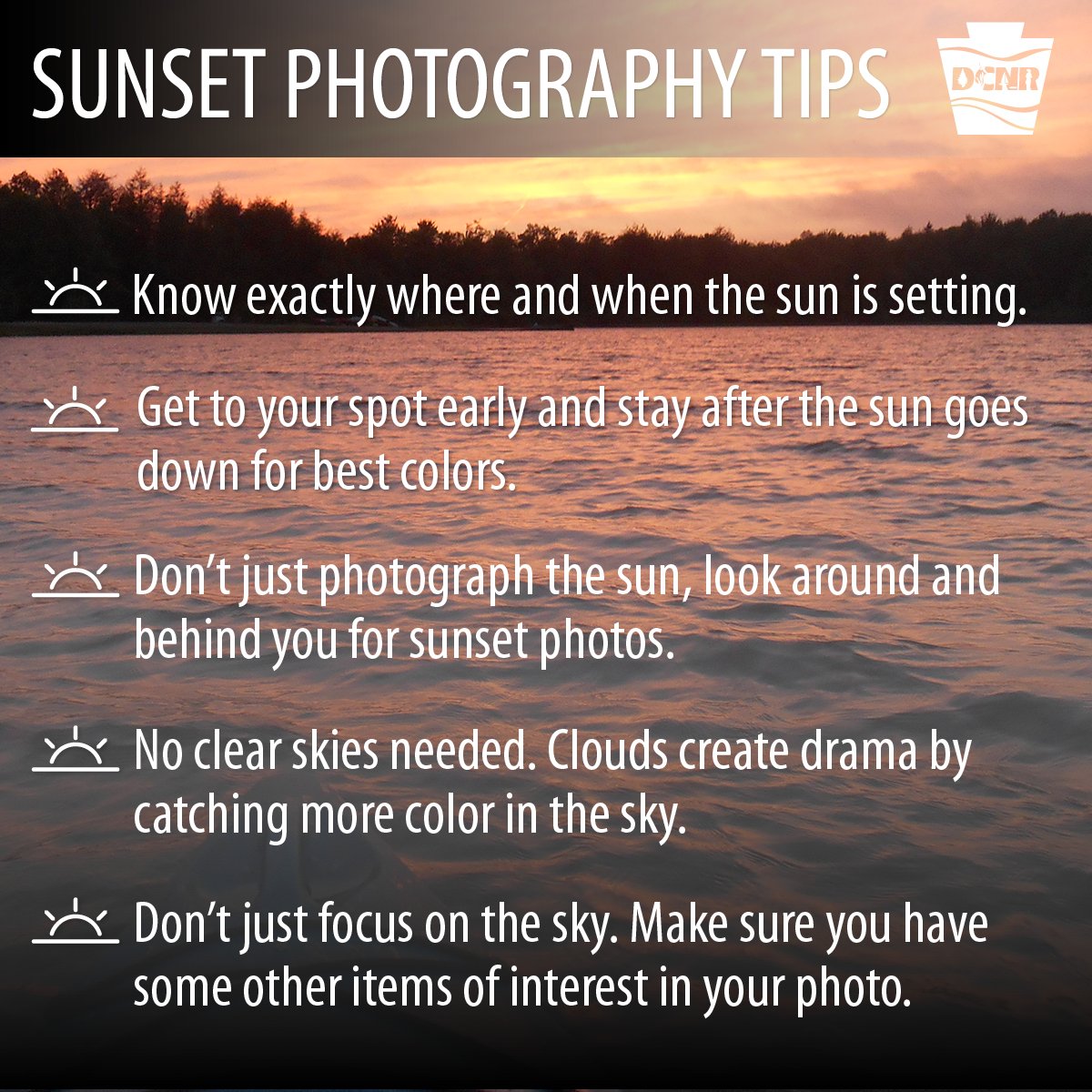 Sunsets go perfectly with summer and they provide some of the best lighting for taking photos of our natural places. If you are looking to capture more #PASunsets photos, consider some of these tips ⤵️ #CaptureTheSunsetWeek #PAStateParks #PAStateForests #GetOutdoorsPA