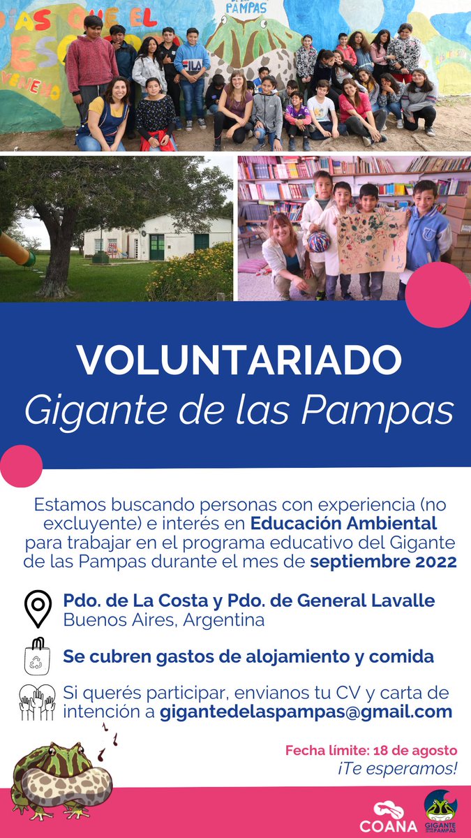 coana_arg's tweet photo. ▶️¡Atención! Abrimos convocatoria al #voluntariado del #GigantedelasPampas.
Toda la info acá👇 https://t.co/DL0quRdsM1
