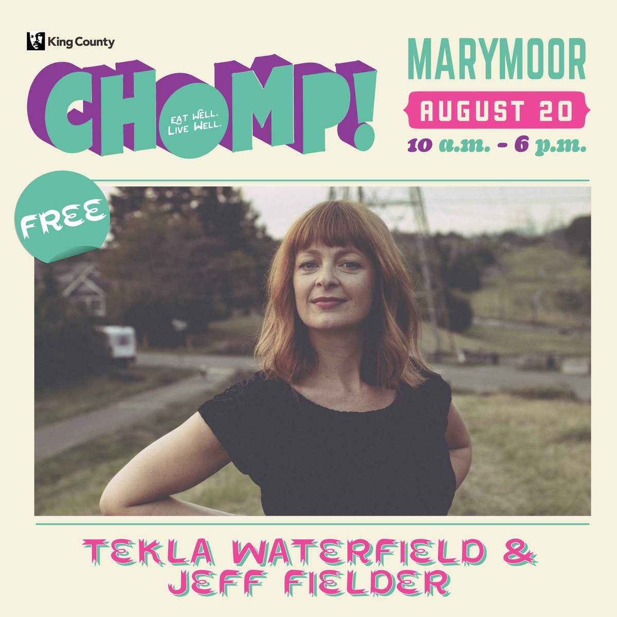 We're excited to have folk singer/songwriter <a href="/TeklaWaterfield/">Tekla Waterfield</a> &amp; multi-instrumentalist/producer Jeff Fielder perform at CHOMP! 

CHOMP! takes place on Saturday, August 20, at Marymoor Park. Free and open to all! More info at chomplocal.org. 🎶