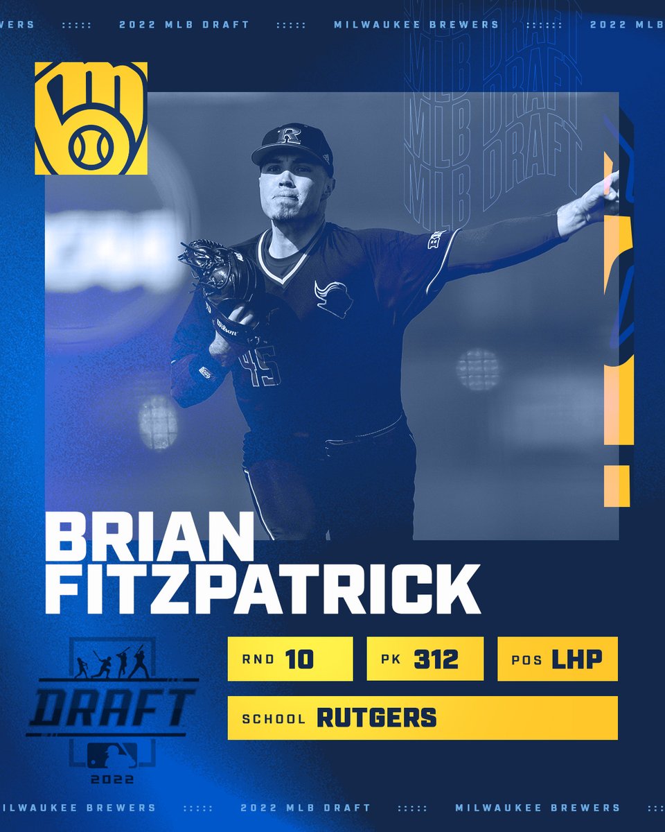 With the 312th selection of the 2022 #MLBDraft, the Brewers select Brian Fitzpatrick from Rutgers.

#ThisIsMyCrew