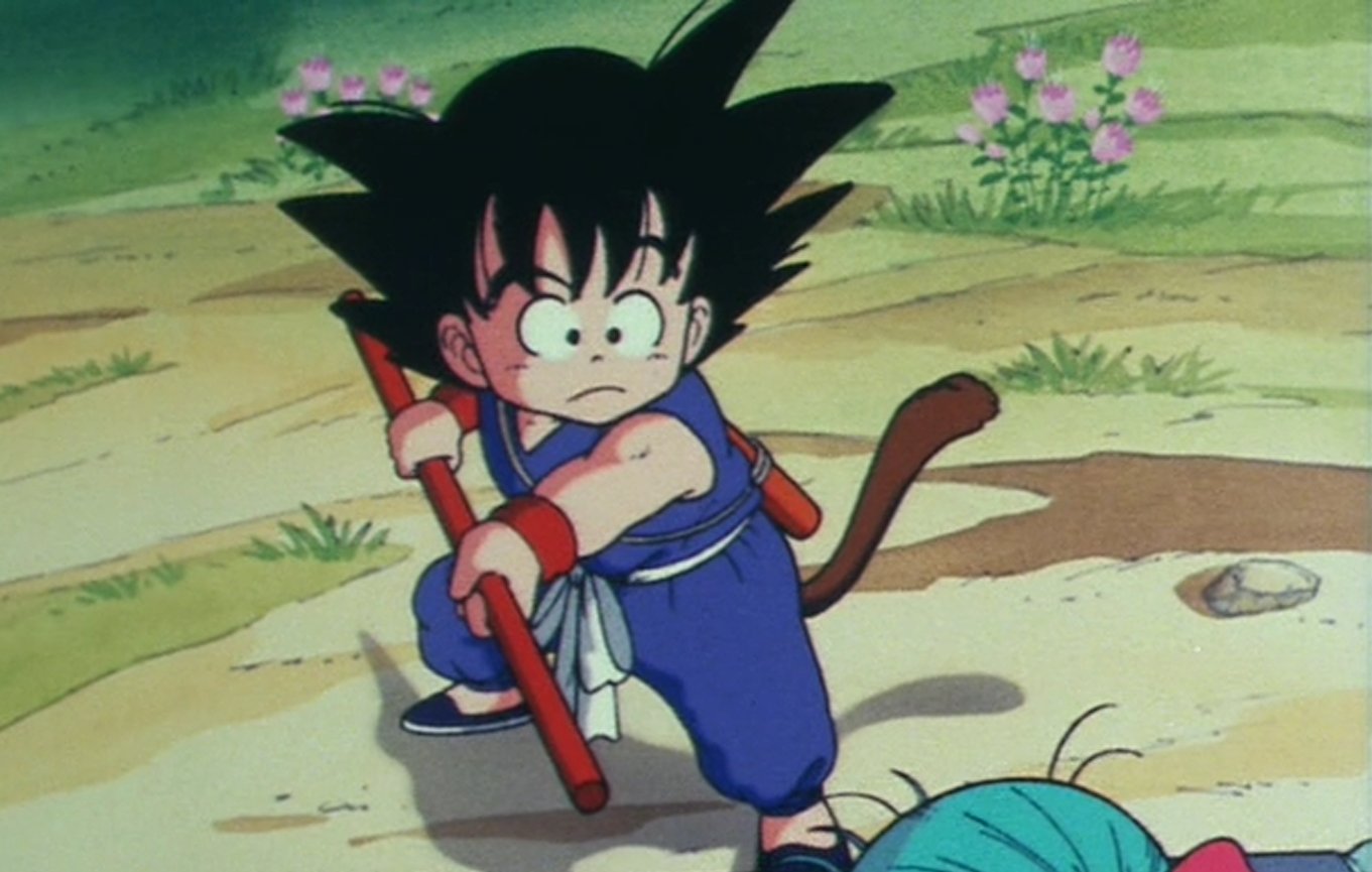 Goku criança em cima da cabeça de - Daiko O Saiyajin