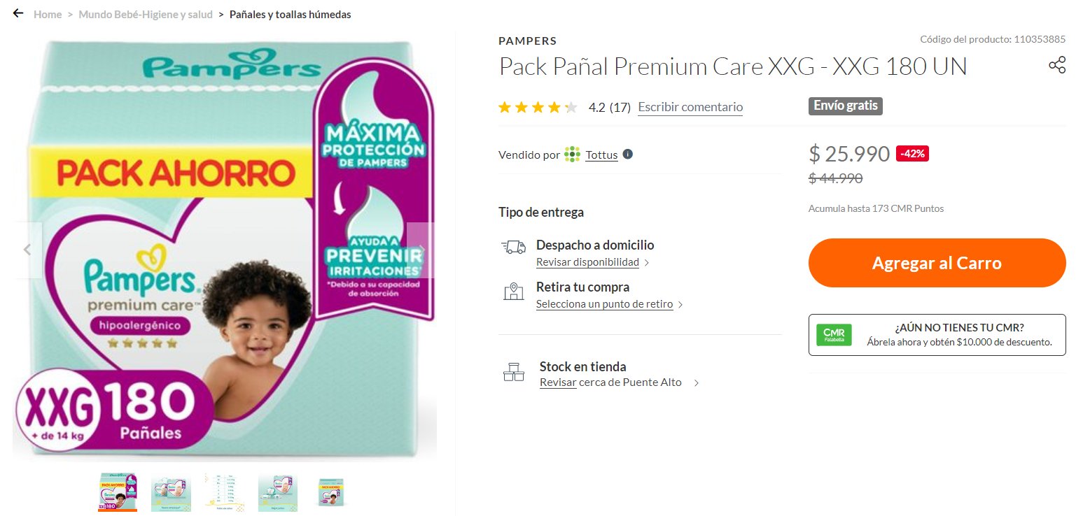 fascismo Lima Abundancia Descuentos Rata 🐭 on Twitter: "El pack de 180 Pañales Pampers Premium Care  XXG bajó a $25.990 en la web de Falabella, vendidos por el Tottus. ➡  https://t.co/b84lirendU https://t.co/mJ3SQ1f6jR" / Twitter