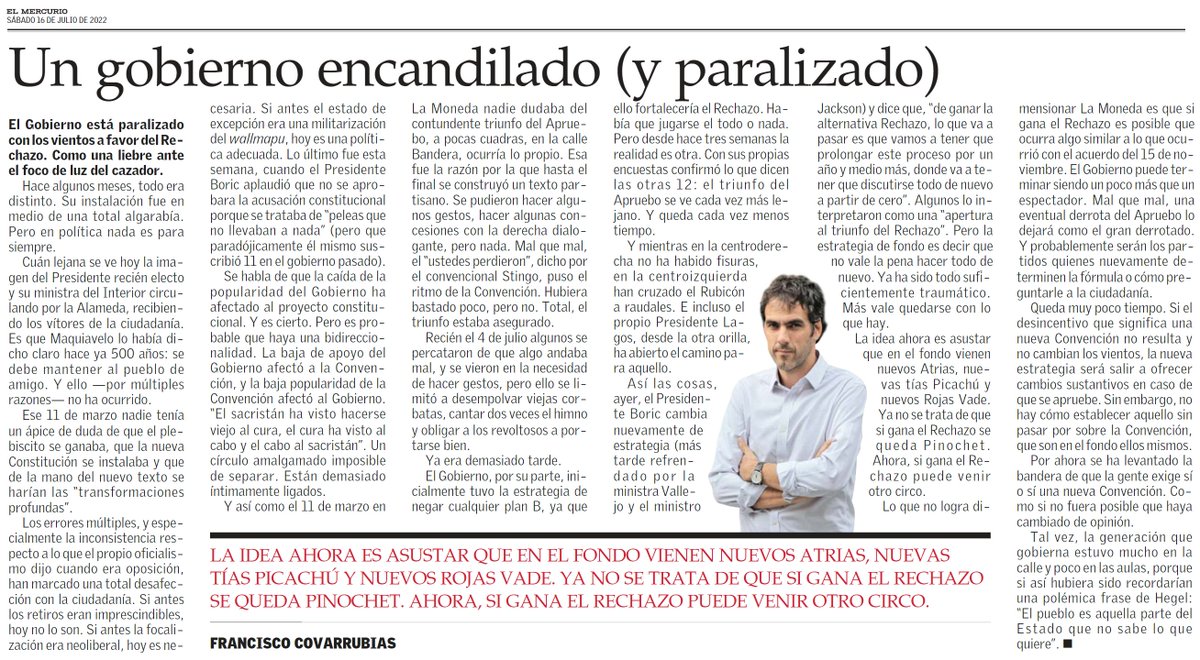 sergiou01329861's tweet photo. Francisco Covarrubias: "La idea ahora es asustar que vienen nuevos Atrias, nuevas Tías Picachú y nuevos Rojas Vade, ya no se trata de que si gana el Rechazo se queda Pinochet, ahora, si gana el Rechazo puede venir otro circo".
El Gobierno te asusta: "Si rechazas vendrá algo peor" https://t.co/2CUr2Q7wUu
