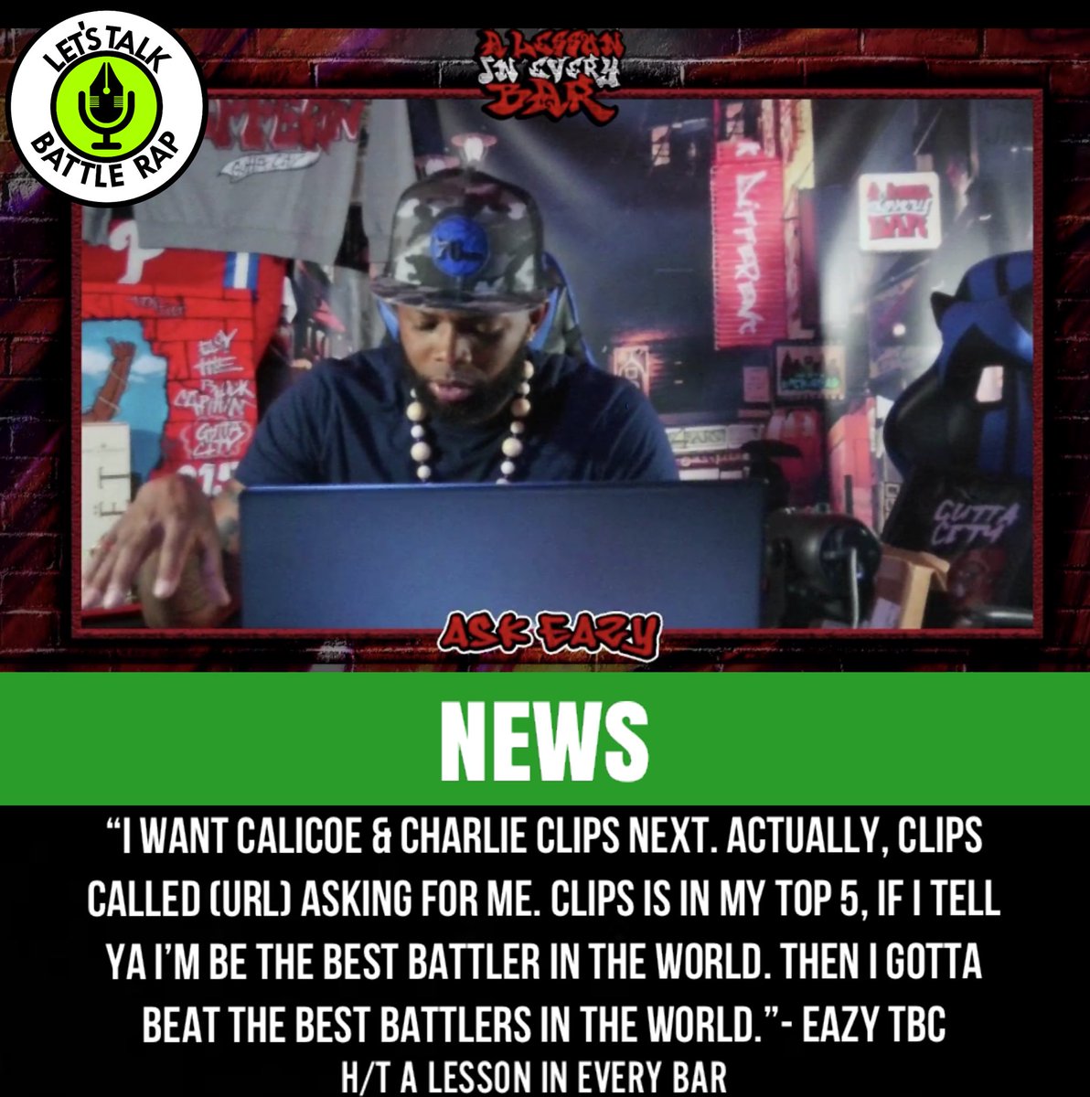 LTBRpodcast's tweet photo. Eazy The Block Captain sounds off! 😳🔥🌶 

He responds to DNA’s recent messages, addresses John John and also talks about who he wants to battle next. #LTBRNEWS https://t.co/FJ2Xu5OeZK
