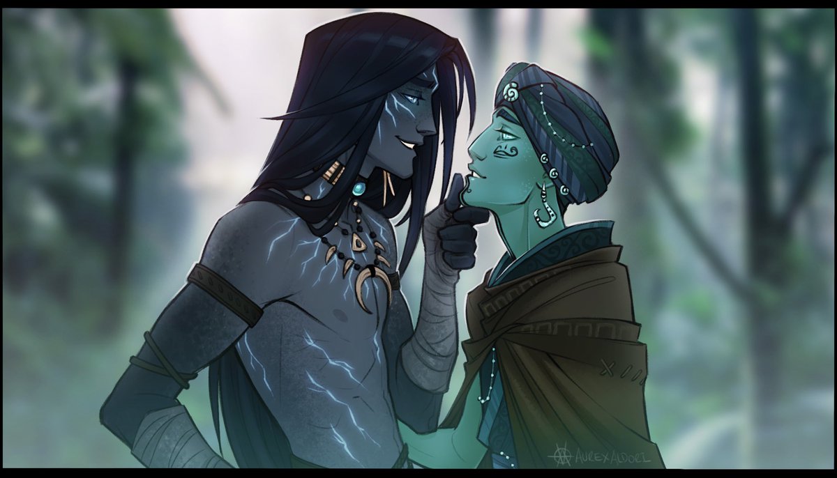 So, back in December I posted a picture of this Water Genasi Prince… 😳 Anyway, D&amp;D is a great game.
.
⛈ Akylas is my Storm Genasi Monk 
🌊 Shakal is an NPC we’re rather protective of.