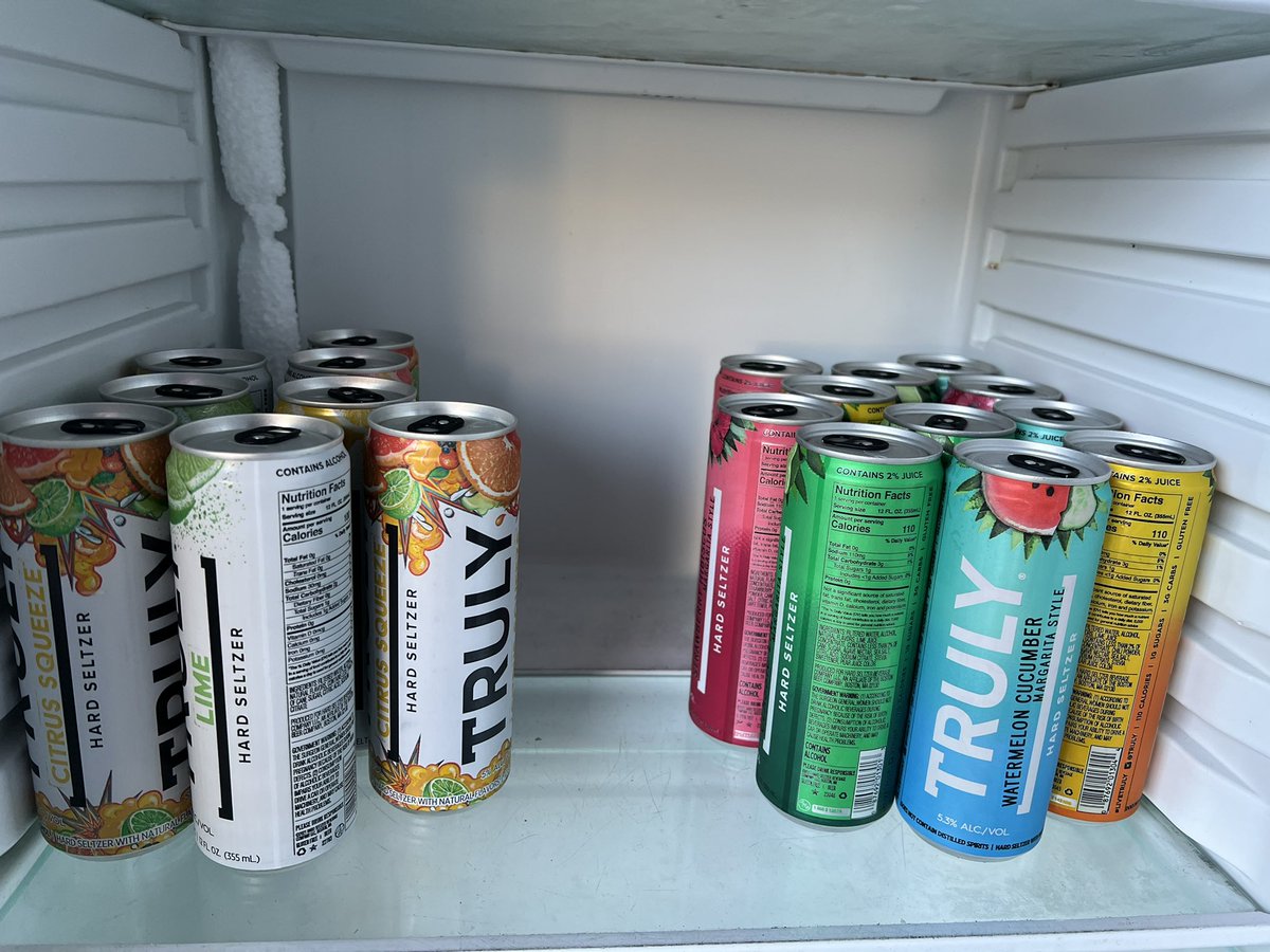 Sometimes when I buy different flavors of the same brand I like to think of them as rival gangs. So I place them in two different sections of the fridge and when I shut the door and the lights go out... It's fu*king on! <a href="/trulyseltzer/">Truly</a> <a href="/LuckyDelFuego/">Lucky</a> <a href="/DwnTwnDelFuego/">DownTown</a>