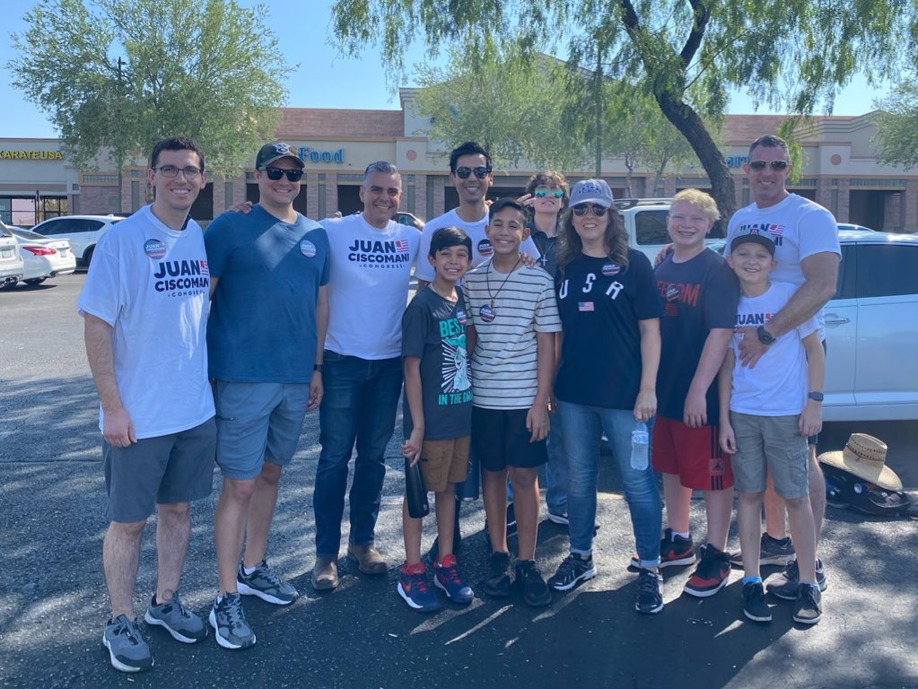 JuanCiscomani's tweet photo. When you have your friend’s kid inviting HIS friends to join, it fires up the campaign to another level. 

#TeamCiscomani kicked off Saturday knocking doors in #AZ06! Lucky to have the best team 👊💥🇺🇸 https://t.co/y2gBYPgg2Z