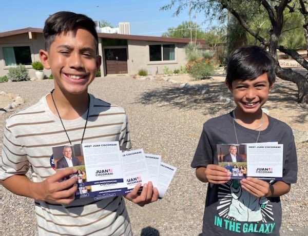 JuanCiscomani's tweet photo. When you have your friend’s kid inviting HIS friends to join, it fires up the campaign to another level. 

#TeamCiscomani kicked off Saturday knocking doors in #AZ06! Lucky to have the best team 👊💥🇺🇸 https://t.co/y2gBYPgg2Z