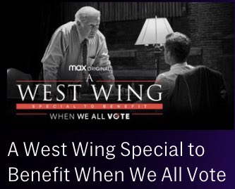 compusean's tweet photo. In 2020, #HBOMax made this special retelling of a #thewestwing episode available for free. This year, I think we should go even further: make it available again PLUS rebroadcast it (preferably on #NBC). Short of that, watch this and plan now to vote! @WhenWeAllVote #PlanToVote https://t.co/69JfvyJQQd