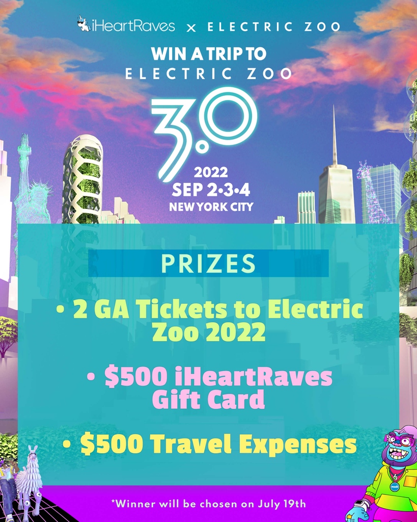iheartraving's tweet photo. WIN 2 GA passes to Electric Zoo Sept 2-4 in Randall's Island Park, NY + $500 to iHeartRaves + $500 travel expenses 🎇✨⁠ @electriczoony 

ENTER: https://t.co/Yz8h6SPvNm 
Winner will be chosen 7/19⁠

*Winning tickets are non-transferrable⁠ https://t.co/GbI8RxMvqJ