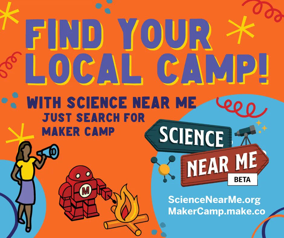 MakerCamp's tweet photo. Maker Camp has partnered with Science Near Me, a free resource to help folks quickly find opportunities to engage in all types of (STEM) events, projects, and programs near you. Find a Maker Camp at https://t.co/LG5xpst1zW. #MakerCamp #SummerOfMaking #ScienceNearMe https://t.co/11B3SKhbJ5