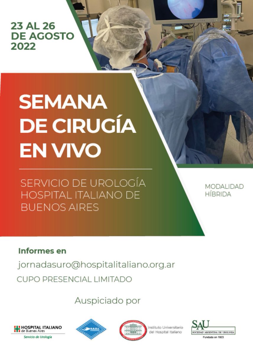 Andres Cabrera (@a_cabrerauro) on Twitter photo ❗️Save the date❗️
🔥 II SEMANA DE CIRUGÍAS EN VIVO
<a href="/UroHIBA/">UroHIBA</a> <a href="/MSGONZALEZURO/">Mariano Sebastian Gonzalez</a>
🗓 23-26 Agosto
👨🏻🏫🧑🏻💻Modalidad:Prescencial👨🏻⚕️virtual💻
🔈
<a href="/DoctorOrvieto/">Dr. Marcelo Orvieto</a>
<a href="/urobraulio/">MD Braulio O. Manzo</a>
<a href="/StenioZequi/">Stenio Zequi</a>
<a href="/DrVitagliano/">Gonzalo Vitagliano</a>
<a href="/BernardoNor9/">Norberto Bernardo</a>
<a href="/PabloNContreras/">Pablo Contreras</a>
Invitado de Honor
✅ #PieterDaels 🏆🥇
📌 Inscripciones🆓 ❗️Save the date❗️
🔥 II SEMANA DE CIRUGÍAS EN VIVO
<a href="/UroHIBA/">UroHIBA</a> <a href="/MSGONZALEZURO/">Mariano Sebastian Gonzalez</a>
🗓 23-26 Agosto
👨🏻🏫🧑🏻💻Modalidad:Prescencial👨🏻⚕️virtual💻
🔈
<a href="/DoctorOrvieto/">Dr. Marcelo Orvieto</a>
<a href="/urobraulio/">MD Braulio O. Manzo</a>
<a href="/StenioZequi/">Stenio Zequi</a>
<a href="/DrVitagliano/">Gonzalo Vitagliano</a>
<a href="/BernardoNor9/">Norberto Bernardo</a>
<a href="/PabloNContreras/">Pablo Contreras</a>
Invitado de Honor
✅ #PieterDaels 🏆🥇
📌 Inscripciones🆓