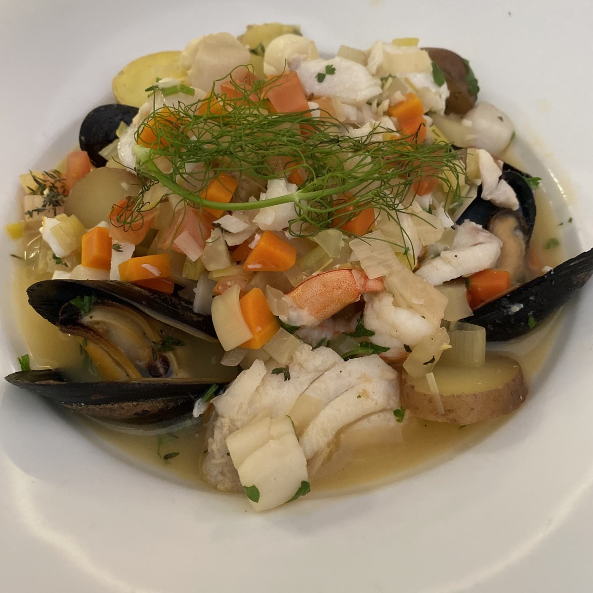 Westover_Inn's tweet photo. The hit of the weekend has been our Seafood Bouillabaisse.  Shrimp, Scallops, Mussels, Cod, and a lovely saffron broth. Last reservation at 7pm. 

Reservations 519-284-2977

#westoverinn #stmaryson #stratfordon #dining #patio #seafood #stratfordfestival https://t.co/KGD9C8jo6Q
