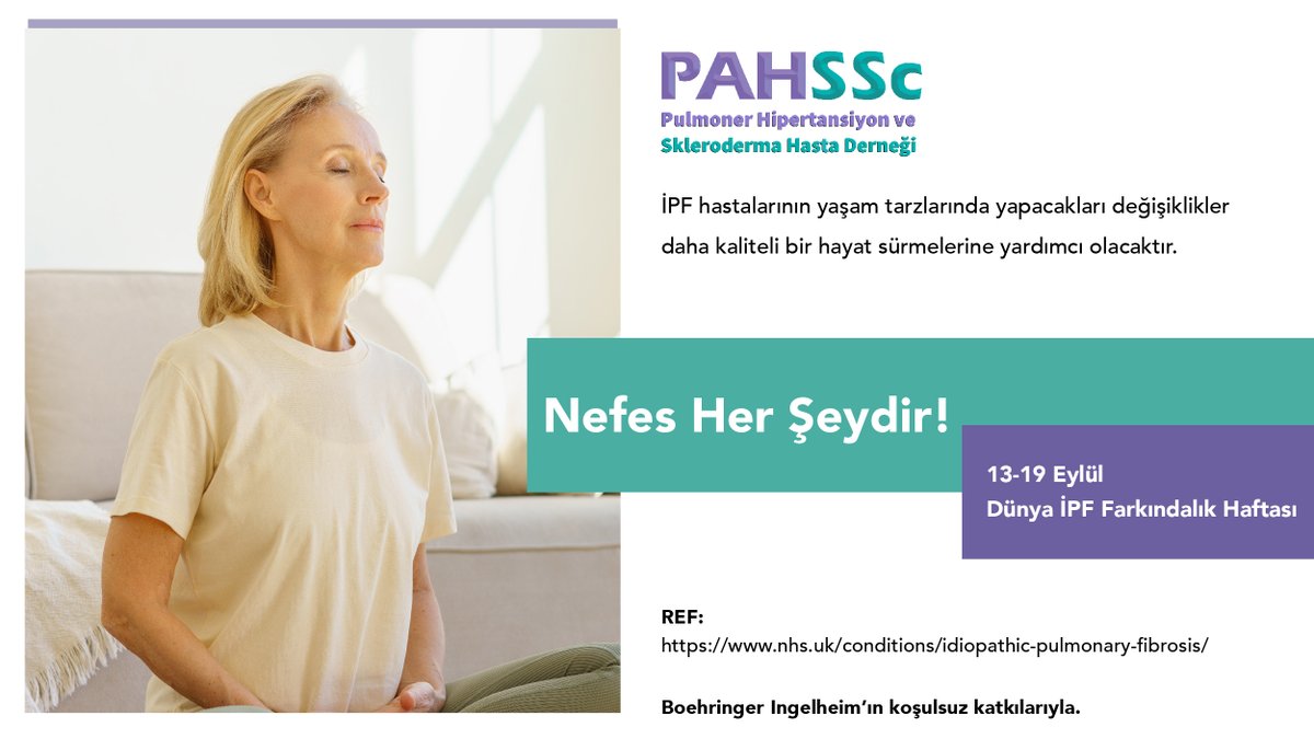 PAHSScDernegi's tweet photo. İPF hastalarının yaşam tarzlarında yapacakları değişiklikler daha kaliteli bir hayat sürmelerine yardımcı olacaktır.
• Düzenli ve orta düzeyde egzersiz yapmak
• Nefes egzersizleri yapmak
• Sigara içmeyi bırakmak
• Dengeli ve besleyici bir diyet uygulamak #IPFWorldWeek #İPF https://t.co/14d4gY3Jhr