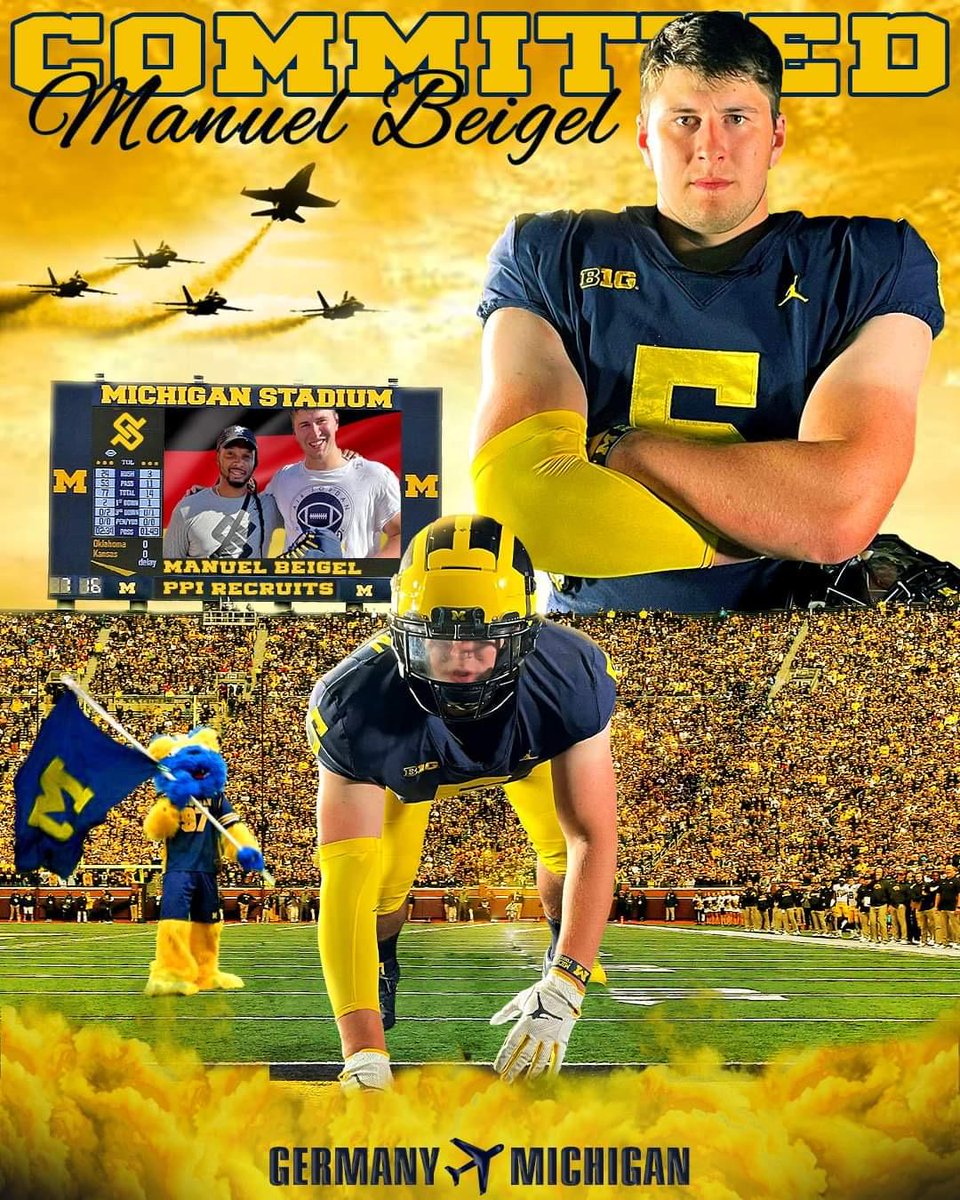 I am 100% committed to @UMichFootball. Thank you to everyone who supported me with my dreams coming from Germany to the USA. @CoachMikeElston @CoachJim4UM @BCollierPPI @PPIRecruits @coach_spinnato @CoachPaulAlex