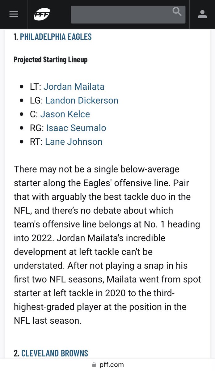 Pancakes02496's tweet photo. @HarbsBurner @AdamKoffler Goedert is top 5 and Sanders is definitely average at a min.. You can argue AJB isnt top 5 sure, but going off of PFF grades they are exactly what I called them. With IND/LV/DEN/CLE/GB having 2 above PHI RBs that would make Sanders/Gainwell middle of the pack including their #1OL https://t.co/taNzcJ1l85