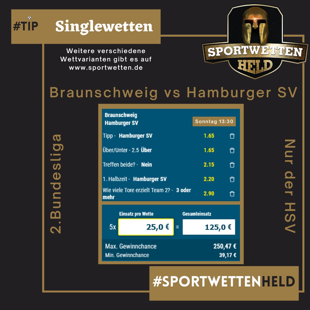 SportwettenHeld's tweet photo. Holt sich der #HSV am Sonntag die Poleposition in der 2. Bundesliga?
Diesen Schein tippst du auf #sportwetten_de
#SportwettenHeld #WettTipps #Bettingtips #GamblingTwitter #Tipico_DE #Fußball #Fussball #bet365 #bet #betathomecom #kicker_2BL #EintrachtBSNews #Bundesliga_DE #BET https://t.co/0Sis3Amkhc