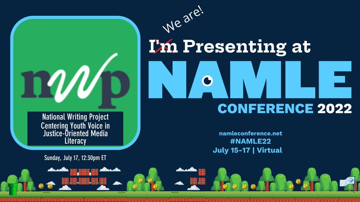 Excited to discuss Centering Youth Voice in Justice-Oriented Media Literacy at #NAMLE22 w/ @writingproject colleagues @cherisemcb @DarshnaKatwala @Acevedo493 @FessorWalkes + @BAWP1 TCs Candice Fukumoto Casey McAlduff and YOU. Come join us to think together! @MediaLiteracyEd