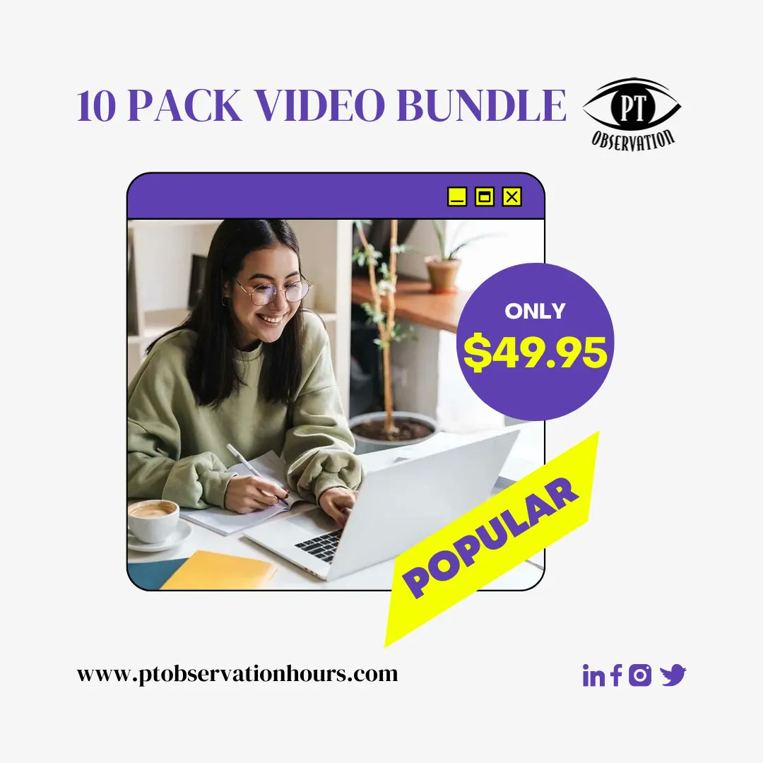 PTobservation's tweet photo. We made it even easier to save the observer time &amp; money by creating this 10 pack video bundle. Start now to complete observation hours independently on your own time at  https://t.co/COQuetPRhV ! 💻  #PTobservationhours #DPT #PTFam #PhysicalTherapyStudents https://t.co/t2kpAx0JnT