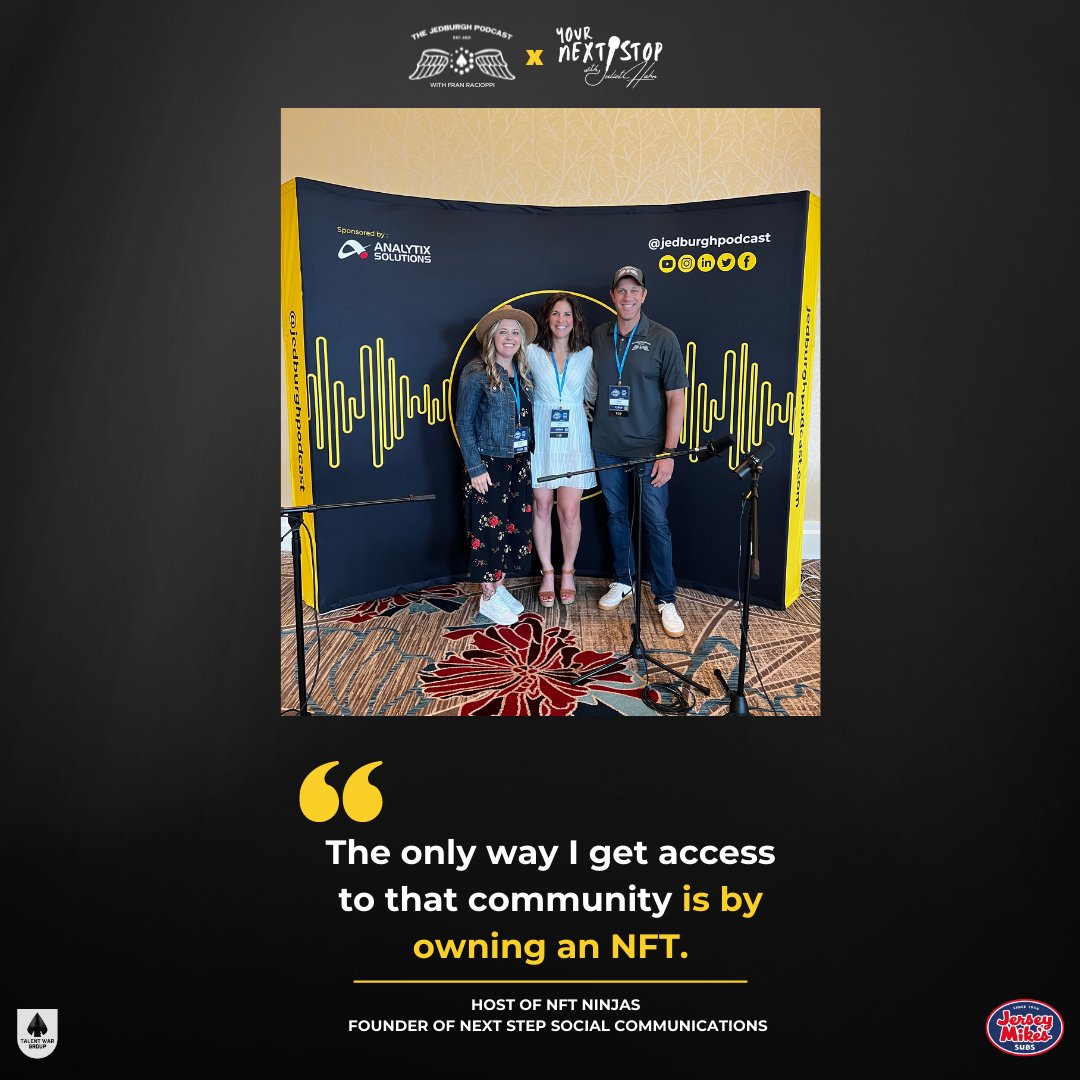 talentwargroup's tweet photo. Katie Brinkley, joins Fran and special guest host Juliet Hahn for this Podfest conversation.

Listen to the full episode on Youtube - https://t.co/fuokbBh80u 

#podcasts #jumpingin #jedburgh  #nftpodcasts #nfts #nft #nftninjas #greenberet #veterans #podfest https://t.co/7NGGZuak9p
