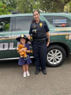 Today, the afternoon shift attended Emilia's birthday party. She turned six today. Emilia wants to be a police officer, and today, we made her an honorary junior Pinecrest Police Officer.