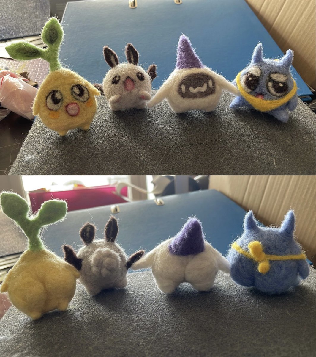 I made little needle felting plushies for 4 of the Vyugen members and gave it to them today at twitch con and all of them were unbelievably sweet and kind 🥺♥️pestie for @yuniiho bunnerd for @yenkoes chatblin for @dyarikku and onifan for @yoclesh thank you for everything!