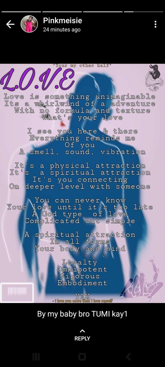 TUMIY2K's tweet photo. L:living 
O:over
V:versatility 
E:eternally 
Ladies and gentlemen I present 
*L.O.V.E*  by yours truly *TUMIY2K(Y2K)* L.O.V.E Is something that each person describes in their own way love is versatile changes but to a person who loves they they know what it mean💝💔❣💟💕💞💓💗 https://t.co/ftqB1mw2iv