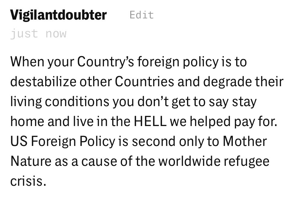gregdemarco1964's tweet photo. @UltraMAGAWatts @BarbarianScien1 @GregoryWayne613 @rhonda_harbison @POTUS Horse shit!🐴💩US Foreign Policy from both the Right& Left caused it.When your country’s foreign policy is about destabilization of other countries&degrading their living conditions U don’t get2tell people to stay home&&live in the HELL U helped pay4k? #EndFatCatPolicy #FFascism https://t.co/mokPXAQXe0
