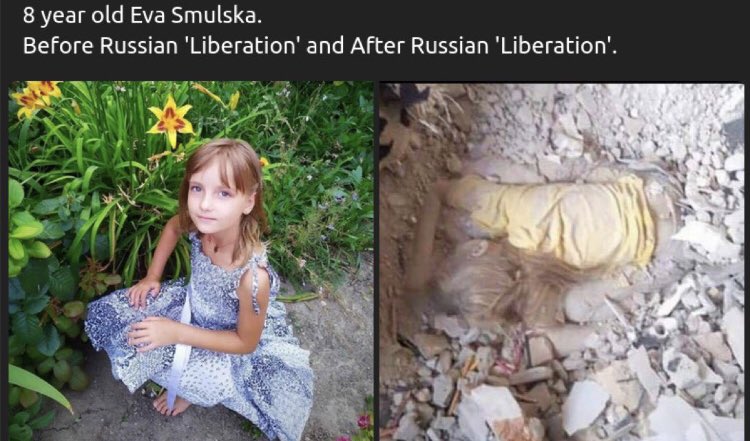 visegrad24's tweet photo. 8-year-old Eva Smulska lost her life on June 28th, when she was buried alive in her bed under the rubble of her home near Mykolaiv after it was hit by Russian artillery fire in the middle of the night.

Her grandmother was also killed in the attack.

The world must not look away. https://t.co/QpKYaoFabH