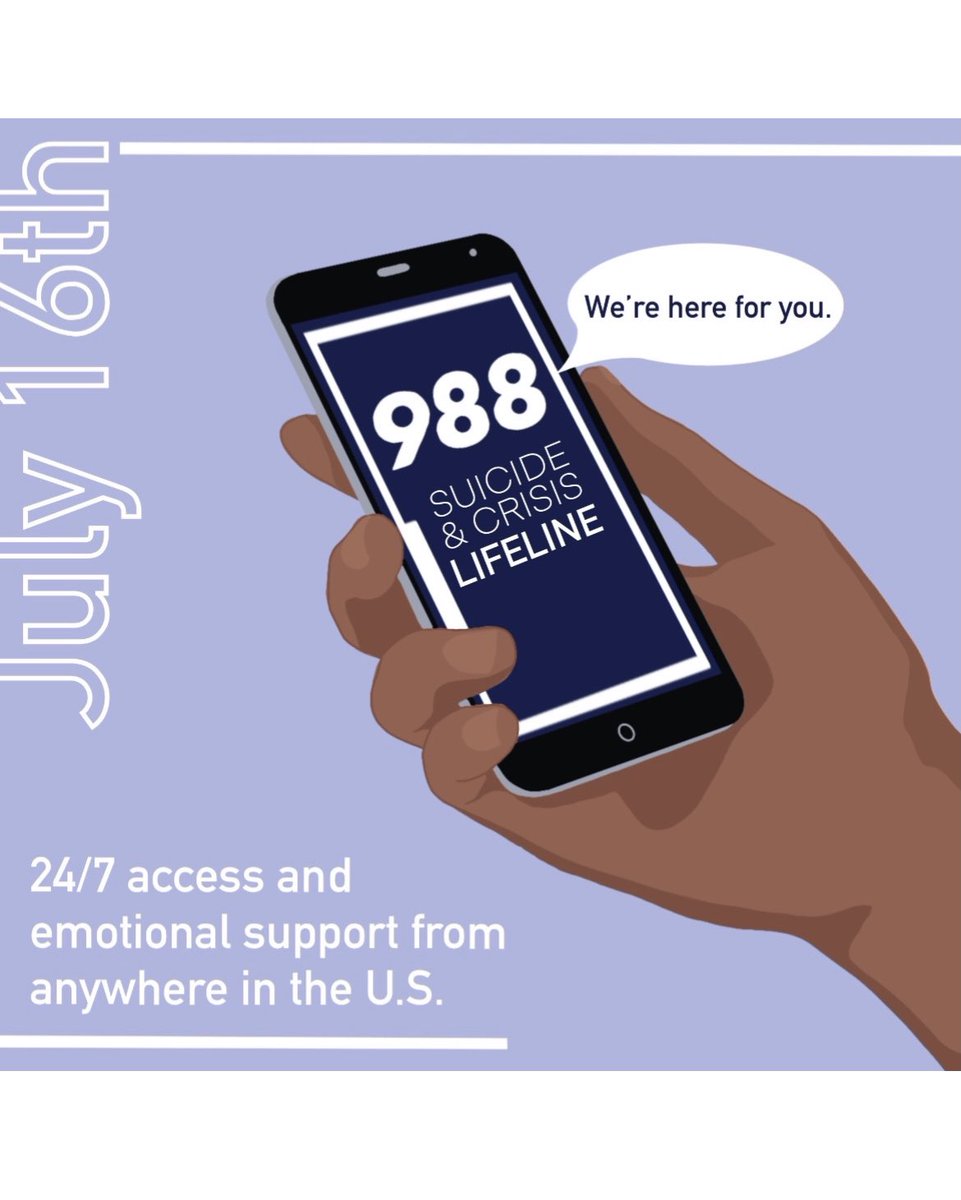 D2SAAC's tweet photo. SAAC would like to recognize a monumental day in Mental Health history.

988 📲📞, the universal number for mental health, substance use crises, and suicide prevention is fully activated today! 

You can call, text, or chat this new emergency hotline anytime. https://t.co/zVULjnGmgv