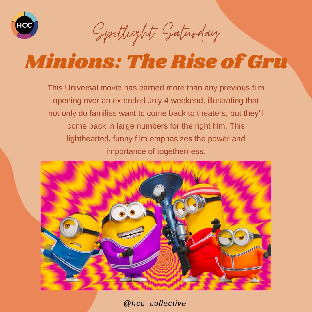 HCC_Collective's tweet photo. "Minions: The Rise of Gru" illustrate the transition back to movie theaters after the pandemic 💖✨🎥

#minions #minions2 #minionsmovie #TheRiseofGru #gentleminions #stevecarrell #gru #julieandrews #movie #movies #theater #movietheater #animation #animated #universal https://t.co/f5CfaTInRw