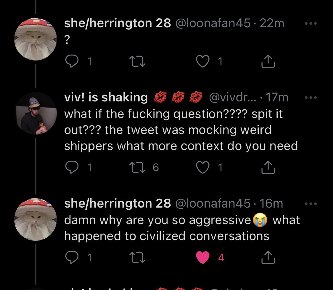 lap1llus's tweet photo. @vivdreamteam @renthewonderboy @loonafan45 @bylerautistic pls don't twist my words. in what world is this not aggressive as hell? be serious https://t.co/osaAIhnlmp