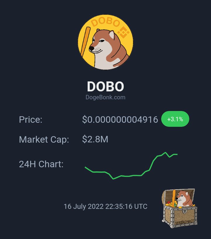 WeBonk Card for the famous dog with bat.

We will keep bonking memecoins.

🌐 Dogebonk.com
🐦 <a href="/dogebonk_token/">DogeBonk</a>

#dogebonk #webonk #BSCGems #memetech #memetools #memecoin #webonkcard