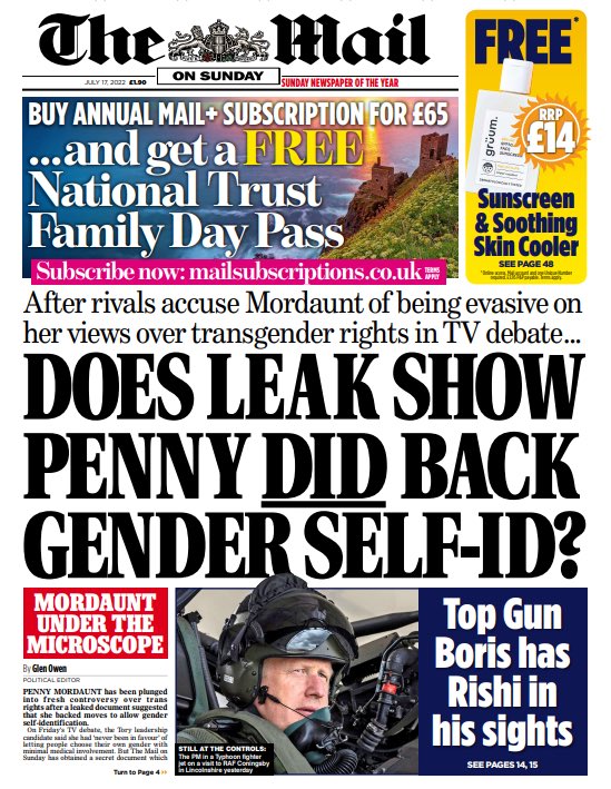 MoS_Politics's tweet photo. SPLASH: Does leak show Penny DID back gender self-ID? #tomorrowspaperstoday https://t.co/bldcjtXT0l