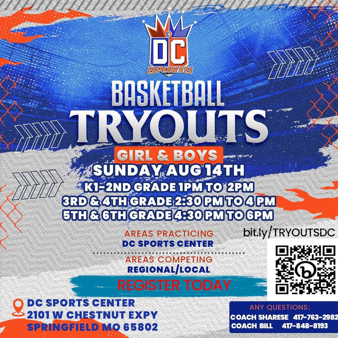 Tryouts for grades K-6 Girls &amp; Boys 8/14
Registration link:
bit.ly/TRYOUTSDC