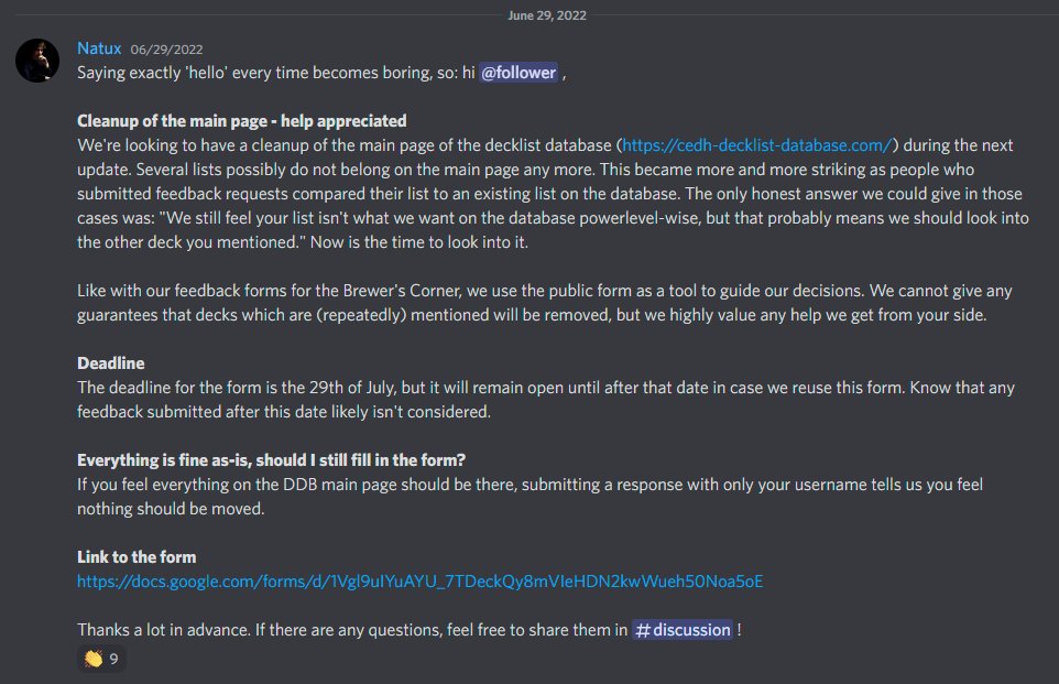cEDH_DDB's tweet photo. Ever wanted to leave feedback on the main database?

Fill out this google form by July 29th @ 11:59PM EST to help us out: https://t.co/1OSNFAb17C https://t.co/xwE5SzrTC3