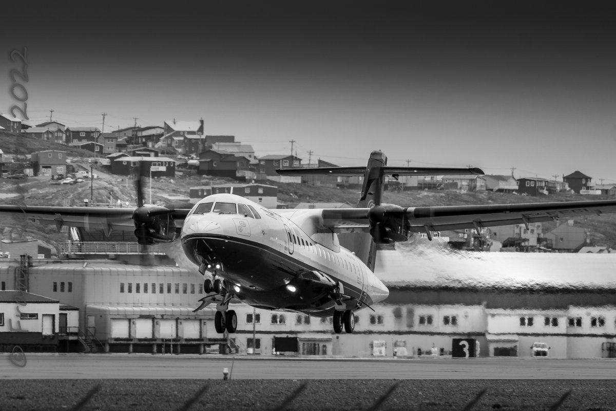 FrankReardon1's tweet photo. Spotted a 32 year old @ATRaircraft #ATR42-320 (MSN) 203 Reg: #CFECI by #CalmAir departing #Iqaluit #Nunavut on JUL.17.2022 #YFBSpotters #Blackandwhite #YFB https://t.co/LSWBDkjcnB