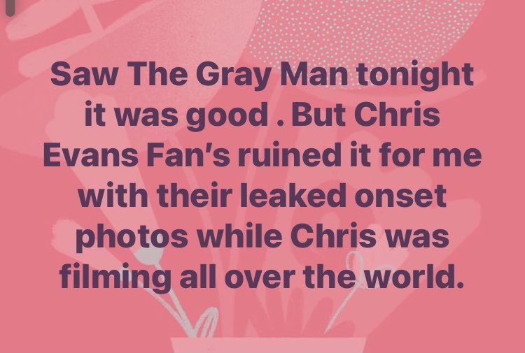 jenny_35's tweet photo. I’m so pissed at the ⁦@ChrisEvans⁩ fan’s. Thanks for all your leaked on set photos of Chris filming the movie 😤😤😤. It’s got me thinking about “ Ghosted” now with all their leaked movie photos 😳😫😤🥺😢😢 https://t.co/tPtLg4Ysd2