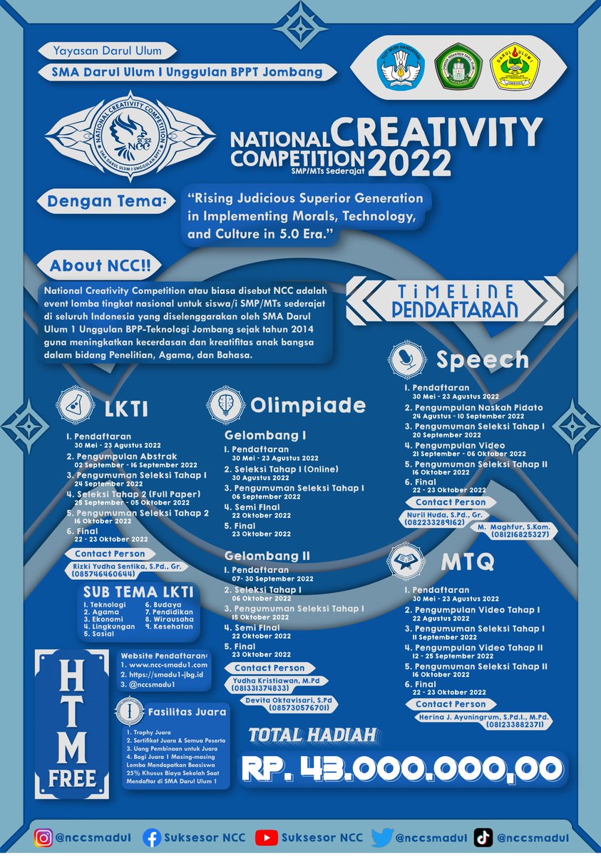 Holaa Niccers !!
National Creativity Competition 2022 akhirnya kembali, tentunya dengan keseruan dan tantangan baru!
BETTER BE READY!!

Check out more information on the announcement below 👇
#KreativitasBerkualitas
#TotalitasSampaiTuntas