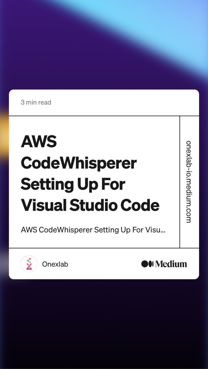 “AWS CodeWhisperer Setting Up For Visual Studio Code” by Onexlab
link.medium.com/HNgkj5naJrb #aws #vacode #codewhisperer