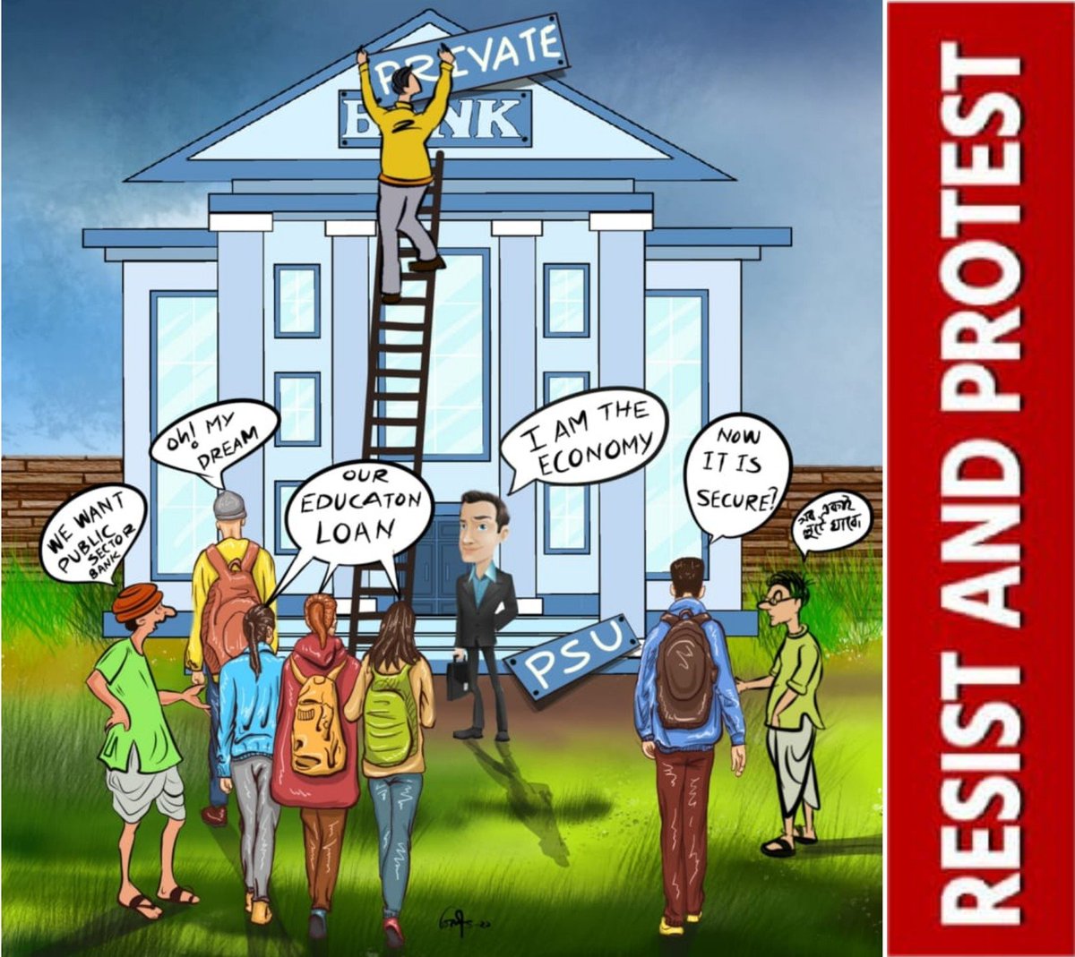 Privatization Means
▶️No Job opportunities.
▶️No Job security.
▶️No Social Service.
▶️Only profit at any cost.!!
We oppose Privatization and Demand More Govt Banks For Better Social Services and Secure Job Opportunities.
#PublicBanksNotForSale
<a href="/FinMinIndia/">Ministry of Finance</a> <a href="/PMOIndia/">PMO India</a>  <a href="/nsitharaman/">Nirmala Sitharaman</a>
