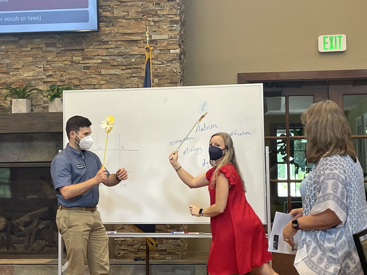 DrMurphy4Sped's tweet photo. Fun times with a little friendly competition! Dr. Miller sure knows how to keep even teacher educators engaged (and manage immediate urges to swat one another)! 😉 For the record @DrJSG won, even with my clear advantage of proximity to the board. 🤣 @DrRhondaMiller @DrJSG https://t.co/dbCwqxQzHo
