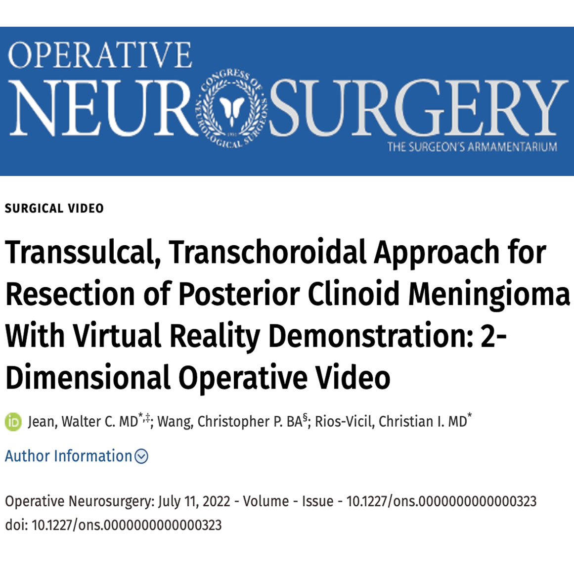 HOT off the press surgical video debuting the "connect the dots" scheme using #AR #augmentedreality markers.<a href="/NSTumorSection/">NS Tumor Section</a> <a href="/NASBSorg/">NASBS</a> <a href="/CNS_Update/">CNS</a> <a href="/USFNeurosurgery/">University of South Florida Neurosurgery</a> <a href="/NeurosurgeryCNS/">Neurosurgery Publications</a> <a href="/SurgicalTheater/">Surgical Theater</a> #virtualreality #VR #skullbase #meningioma @LVHNeuroscience journals.lww.com/onsonline/Full…