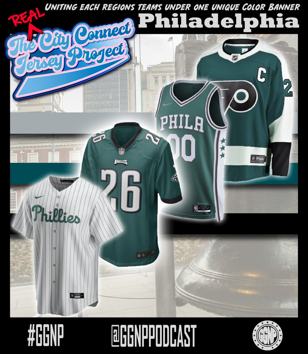 ggnppodcast's tweet photo. The Real City Connect Jersey Project comes to Philly

With the rules dictating no repeating color schemes in any cities... options were limited
We could go #FlyEaglesFly Forest Green... but Dallas &amp; Philly in similar colors🤮

Throwback #RingTheBell wins out
What do you think? https://t.co/YtrZ8hNp5X