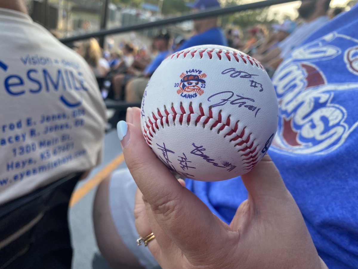 BigLee_31's tweet photo. Thank you ⁦@HaysLarksBB⁩ for the souvenir baseball. #EducatorsNight https://t.co/hsmXE5uTve