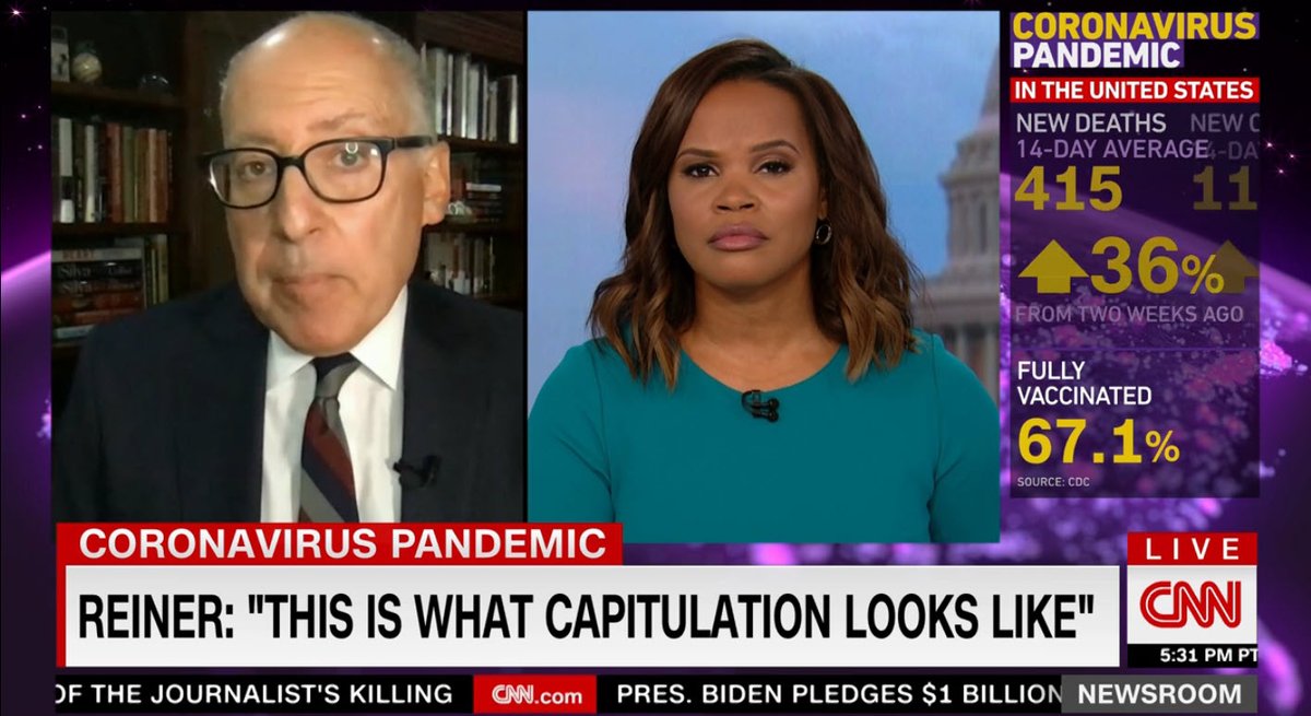 Media: <a href="/JReinerMD/">Jonathan Reiner</a> to <a href="/thelauracoates/">Laura Coates</a>: "We're seeing right now more cases transmitted every day than at any time during the 2.5 years of the pandemic. Yet the <a href="/CDCgov/">CDC</a> and <a href="/WhiteHouse/">The White House</a> haven't said clearly that it's time to put the masks on. Because it's politically unpopular."