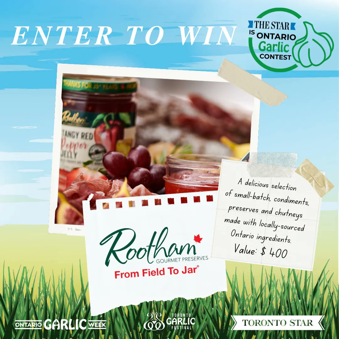 ONGarlicWeek's tweet photo. 📣ATTENTION EVERYONE📣 

Enter “The Star Is Ontario Garlic Contest” for a chance to win a selection of condiments from @roothamgourmet worth $ 100.

 https://t.co/Ucg5FrI2hu

#TSIOGC2022 #RoothamsGourmetPreserves #TorontoStar #TorontoGarlicFestival #OntarioGarlicWeek https://t.co/92DLK1tM4n