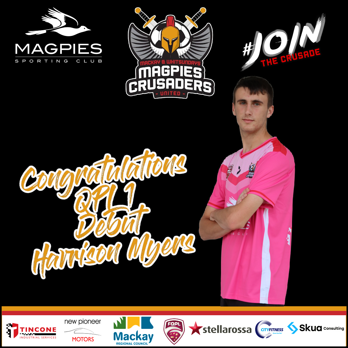 Congratulations to Magpies Crusaders United player, Harrison Myers, who debuted in QPL1 last night against Caboolture Sports FC. Well done mate!!