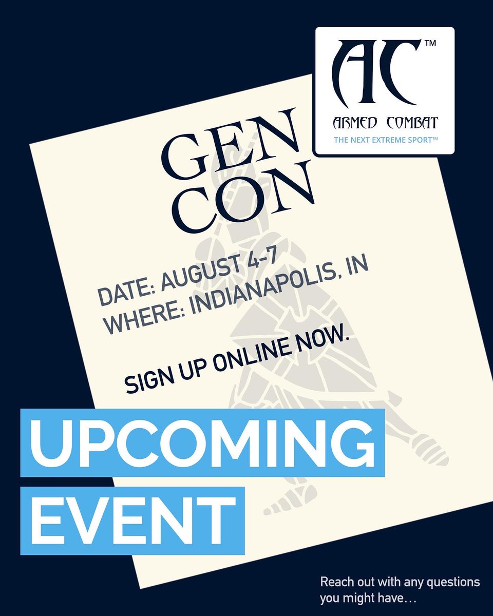 armed_combat's tweet image. Sword fighting the sport, but YOU are the player in the arena… COME JOIN US AT @Gen_Con ! #gencon 

Visit us at armedcombat.org.